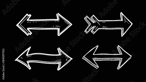 Four handdrawn white arrows pointing left and right on a black background
