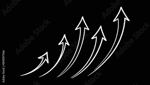 Five white chalkstyle upwardcurving arrows on a black background