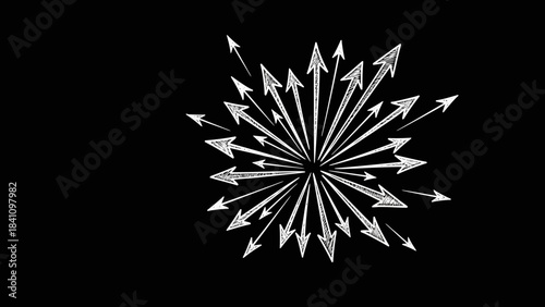 White chalkstyle arrows radiating outward from a central point on a black background