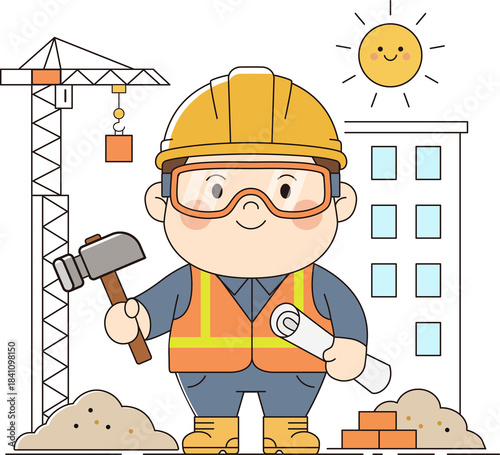 Construction site illustration, cute site supervisor