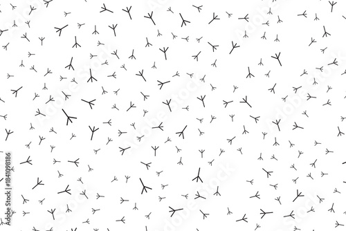 Trace of birds, seamless vector pattern. Hand drawn chicken footprints in childish style. Chicken traces naive background.