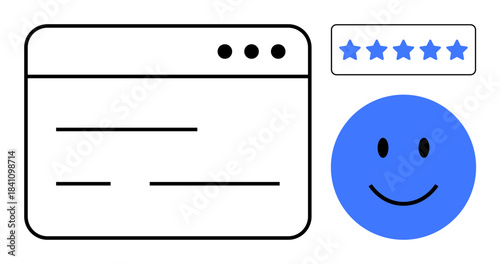 Customer feedback concept. Customer feedback drives business improvements and customer satisfaction. Customer feedback through browser, happy face, and star rating elements. Ideal for business