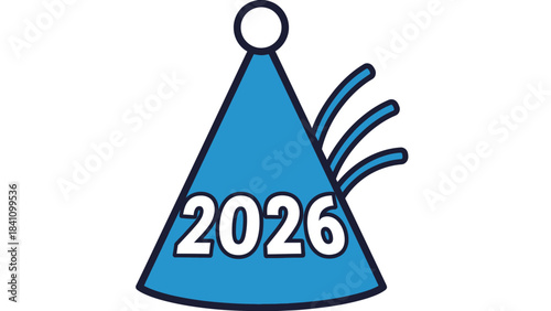 Celebration Cap 2026: A vibrant blue party hat prominently displays the year 2026, creating a sense of anticipation and marking a special date.