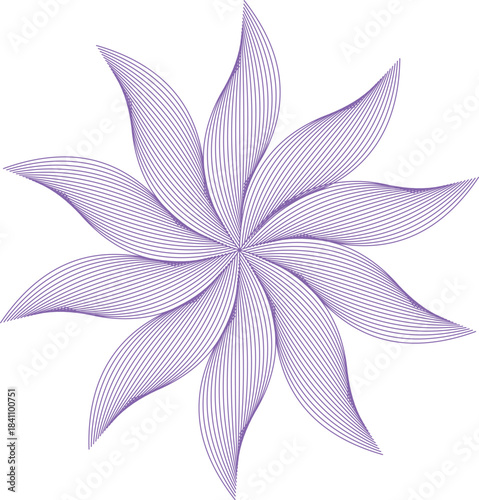 A geometric floral or starburst design composed of thin, radiating purple lines creating a delicate, abstract, and symmetrical background element.