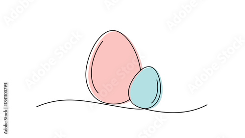 Two Colorful Easter Eggs on a Wavy, Minimalist Design with Soft Colors