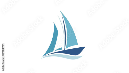Minimalist Abstract Blue Sailboat Sailing on Gentle Waves, Vector Illustration