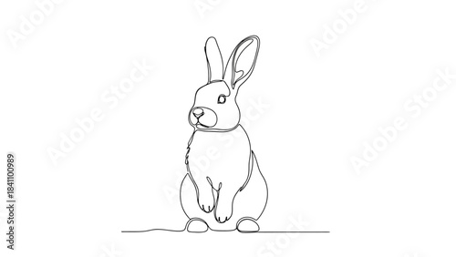 Single Drawing of a Rabbit Sitting Upright with Long Ears and Detailed Features