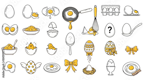 Collection of Egg Icons: Cooking, Easter, and Baby Chicks - Vector Art