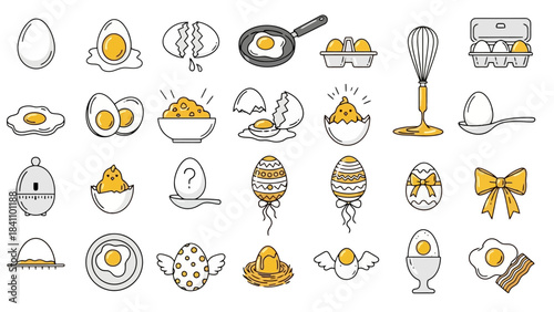 Diverse Collection of Egg Icons, Vector Illustrations for Food and Easter Themes