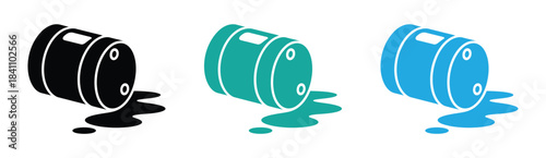 Leaking barrel icon representing hazardous waste chemical spill and environmental pollution from toxic substance creating ecological disaster
