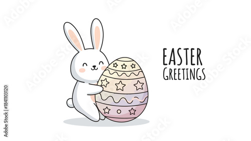 Cute Easter Bunny Holding a Decorated Egg, Celebrating Spring Holiday Greetings Vector Art