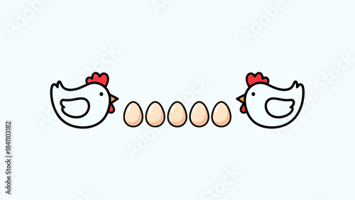 Cute Chickens Facing Each Other With of Eggs in Between Vector Art