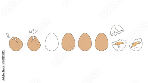 Sequence of Egg Cracking Stages, From Whole to Broken with Yolk