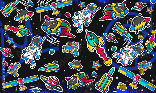 Space background vector illustration in a graffiti style. Colorful pace theme pattern