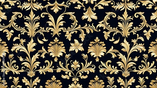 Gilded Victorian: Luxury Wallpaper Background
Seamless Baroque: Black and Gold Fabric Texture
Regal Gold: Ornate Vector Pattern