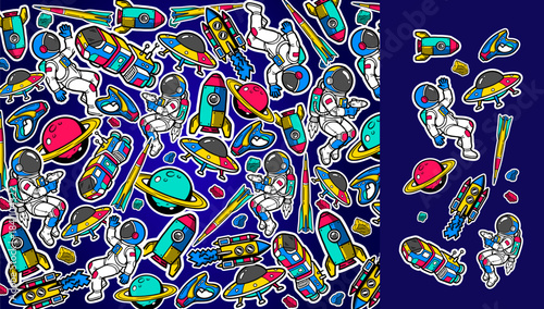 Space background vector illustration in a graffiti style. Colorful pace theme pattern