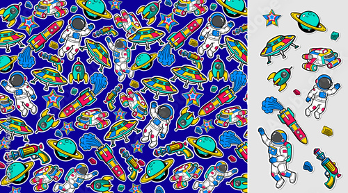 Space background vector illustration in a graffiti style. Colorful pace theme pattern