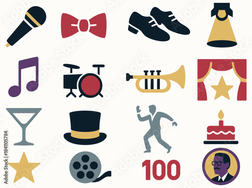 Sammy Davis Jr. 100th Birthday Icons with Music, Performance, and Celebration Elements