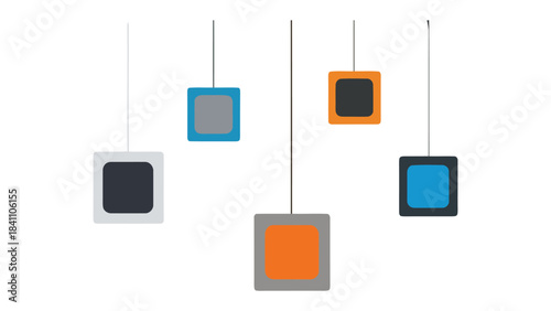 Geometric Harmony: A series of vibrant, floating squares, suspended by delicate threads, create a visually captivating display of modern design.