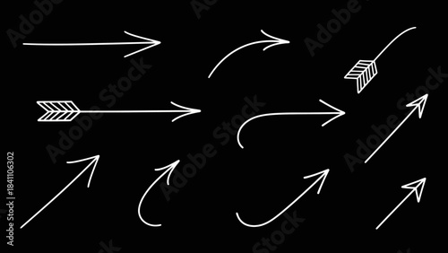 Hand-drawn Doodle Arrows Set Pointing Various Directions on a Dark Background