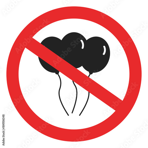 Isolated illustration of a sign prohibiting the carrying of balloons in this area. No balloons sign.
