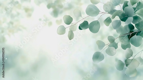 Elegant, minimalist wedding invite: green eucalyptus leaf border, watercolor style, clean white background.