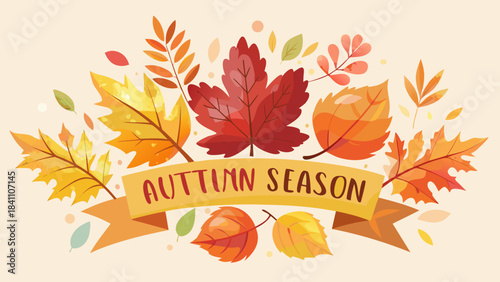 Autumn season banner with colorful falling leaves