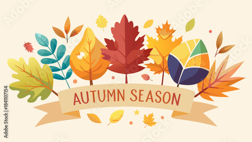Autumn season banner with colorful falling leaves