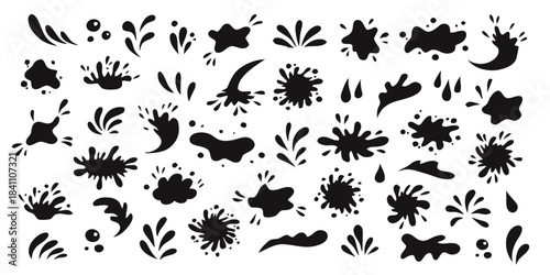 Black ink splashes and nature splatter liquid