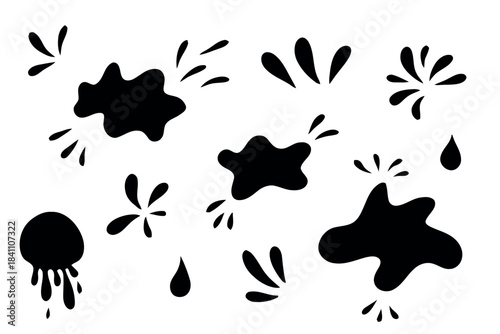 Black ink splash and splatter shapes drops liquid