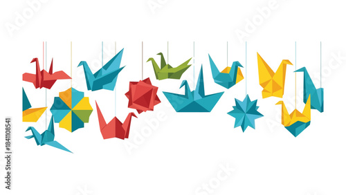 Origami Artistry: A colorful collection of intricately folded paper creations, showcasing the beauty and skill of origami.