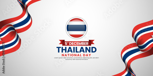 Thailand national day banner background design element with waving ribbon flag