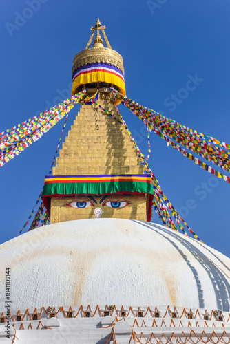 Golden tower of the Boudhanath stupa in Kathmandu, Nepal