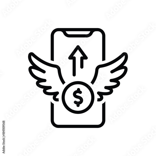 Black line icon for digital currency flow