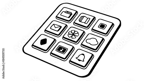 “mobile app interface icons, monochrome line art, perfect symmetry”