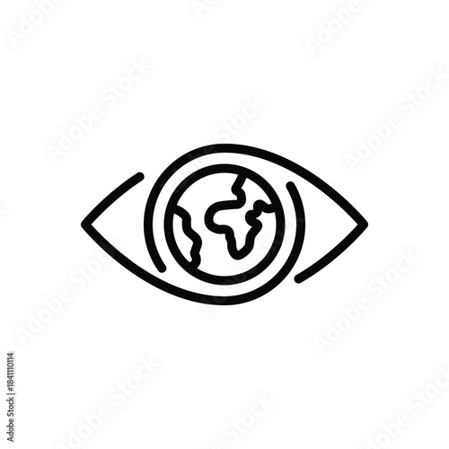 Black line icon for global vision