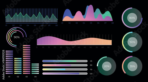 Abstract Sound Wave and Data Flow Shapes Vector Set