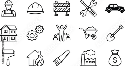 Maximal Vector Icons Set of Business, Finance, Real Estate, Health, Industry, Data, Career, Arts, Law, Technology, Outline, Linear Illustration
