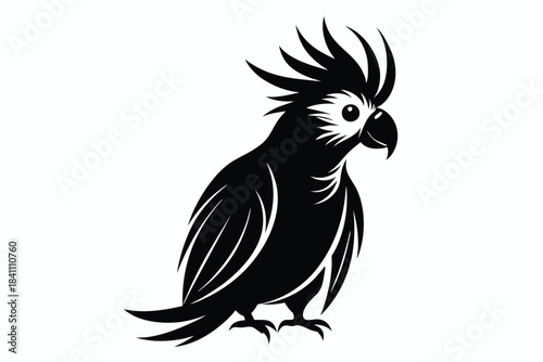 cockatoo silhouette line art vector illustration with a white background