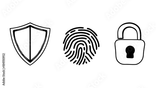 “security and privacy icons, shield, lock, fingerprint, vector pack”