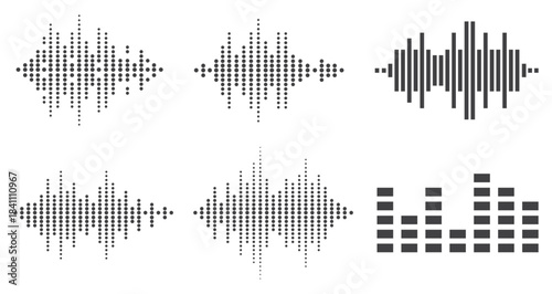 Podcast sound waves. Audio wave forms line, sound wave frequency or voice microphone signals. Music, podcast and broadcast and audio branding design.