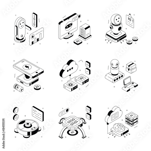 A visually appealing isometric illustration of artificial intelligence, easy to edit