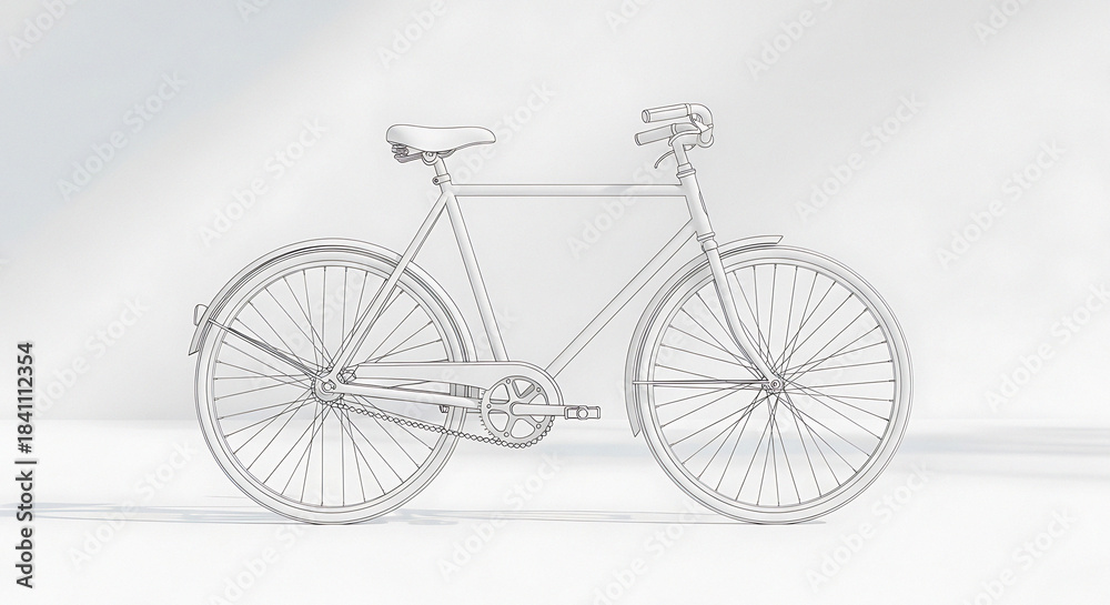Fototapeta premium White bicycle with black seat and handlebars on a light background bike