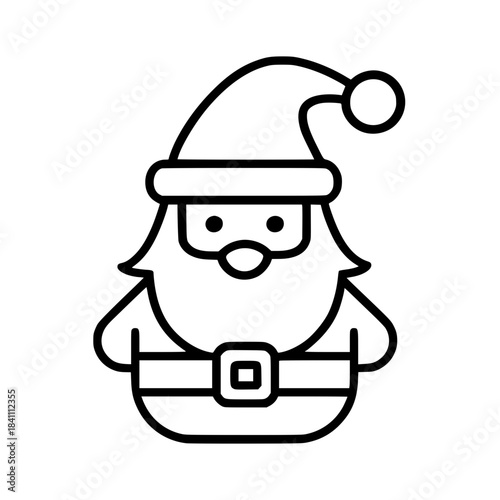 Jolly Santa Claus festive line art icon with sparkling stars