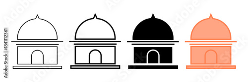 Set of minimalist mosque icons with transparent background, depicting Islamic worship places, cultural landmarks, and architectural symbols, vector illustration