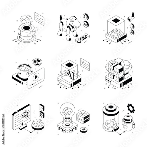 Download this amazing collection of artificial intelligence isometric illustrations