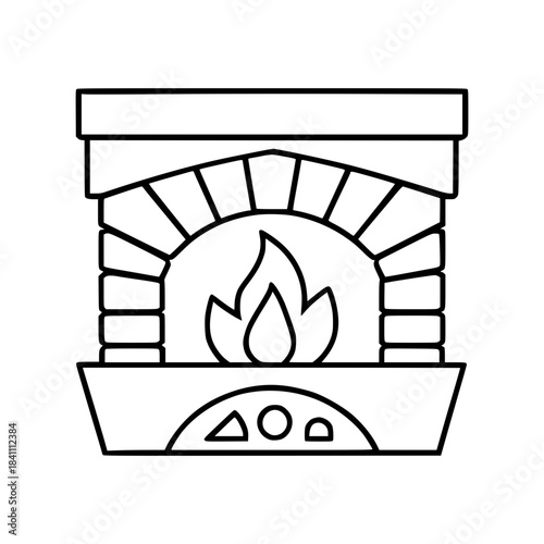 Simple Fireplace Outline Icon with Fire
