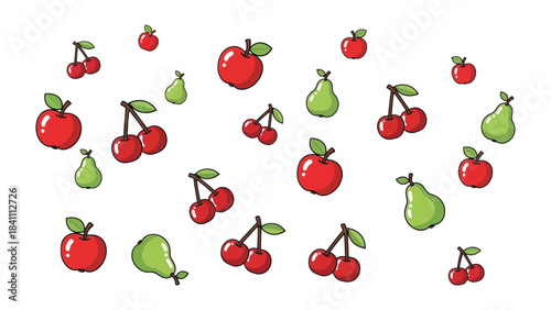 Assortment of Delight: A vibrant collection of fresh apples, cherries, and pears, each bursting with natural flavor and inviting appeal, creating a visual symphony of freshness and health.