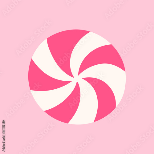 Pink peppermint candy. Vector hand-drawn illustration in a flat style. Perfect for decorations, logo, menu, various designs. Sweet food.