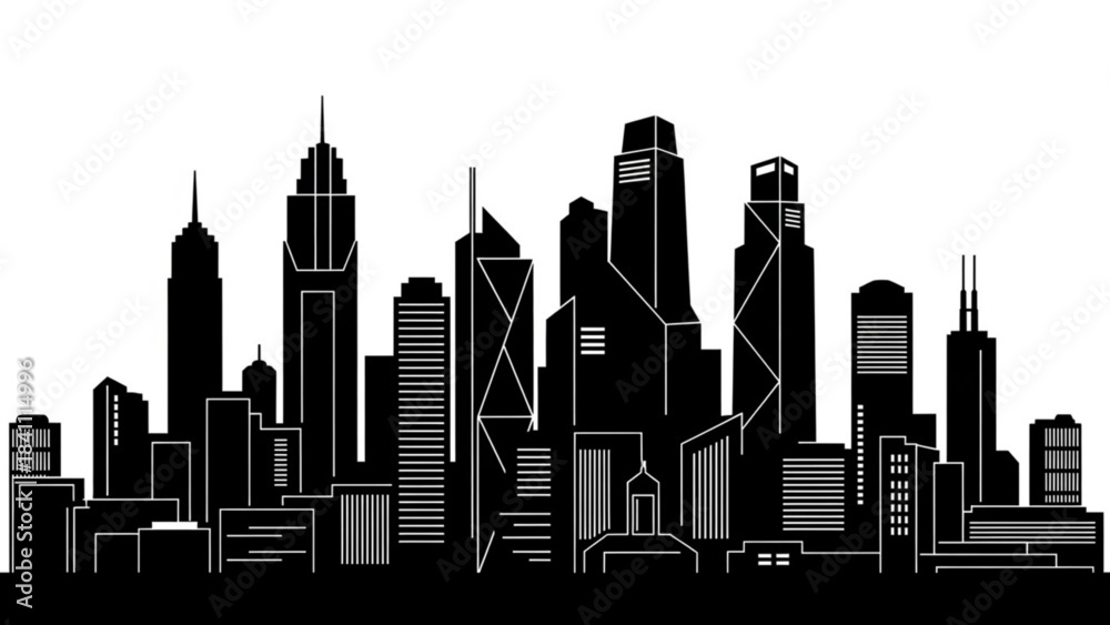 Fototapeta premium Silhouette of a modern city skyline with tall buildings